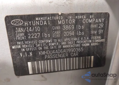 2010 Hyundai Elantra Gls from USA, damaged, VIN KMHDU4AD6AU990365